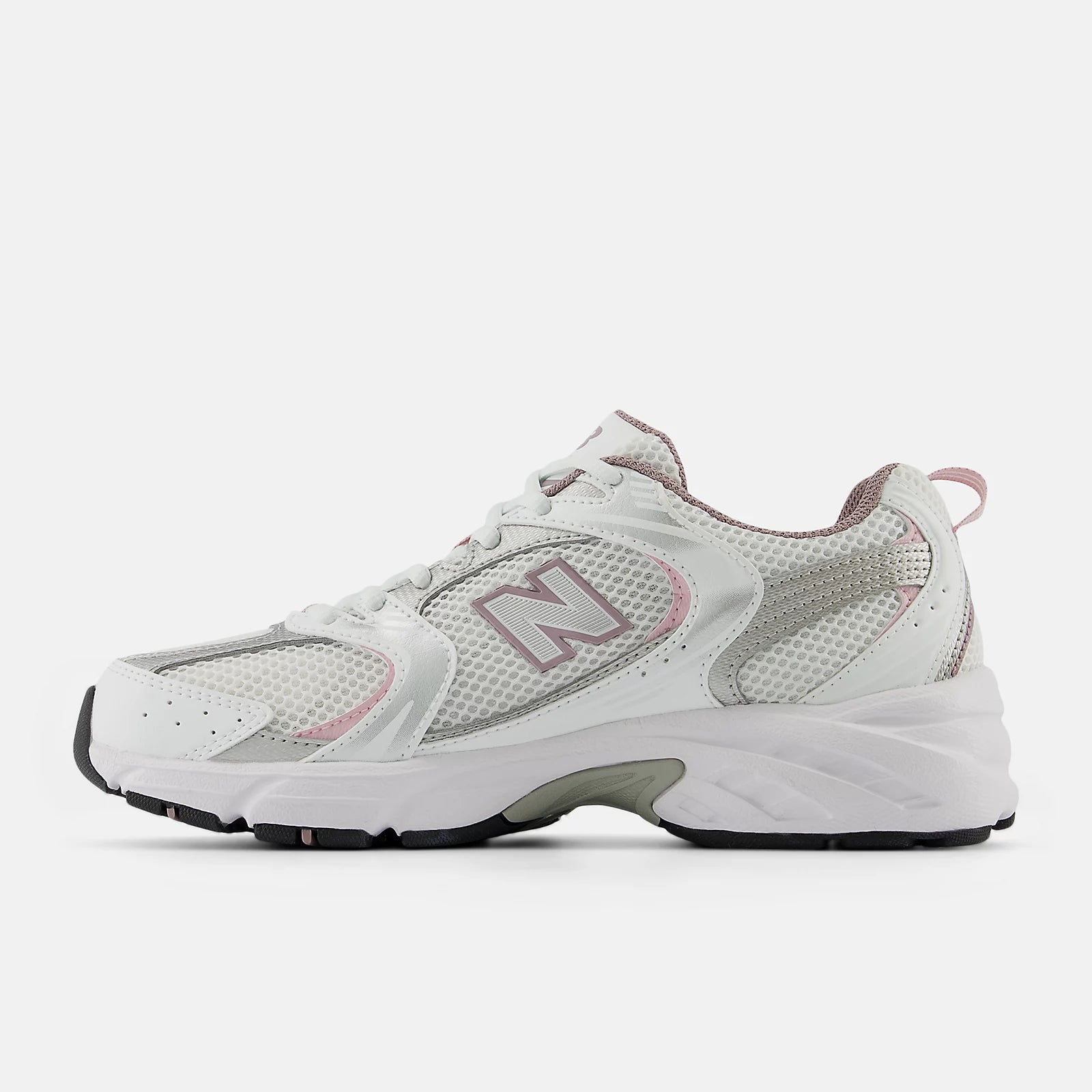 New Balance 530 white with silver metalic and ice wine *bajo pedido*